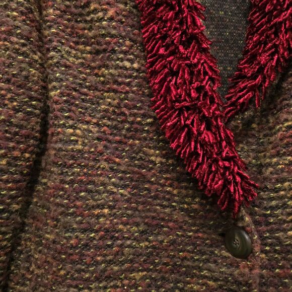 VTG Red Fringe Cardigan Sweater SzM Holiday Thin Knit Wool Shoulder Pads 80s 90s - Picture 8 of 16